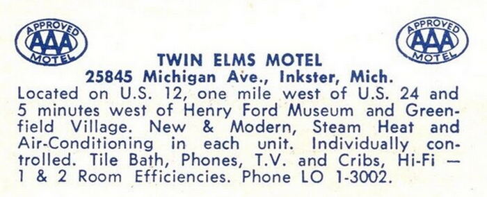 Twin Elms Motel - Vintage Postcard